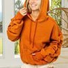 BiBi Ruched Long Sleeve Washed Fleece Hoodie - Vintage Rust