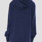 Back view of a person wearing a navy blue Bella Road Drawstring Letter Graphic Long Sleeve Hoodie with a hood up.