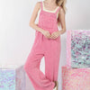 Texture Washed Wide Leg Overalls - Hot Pink