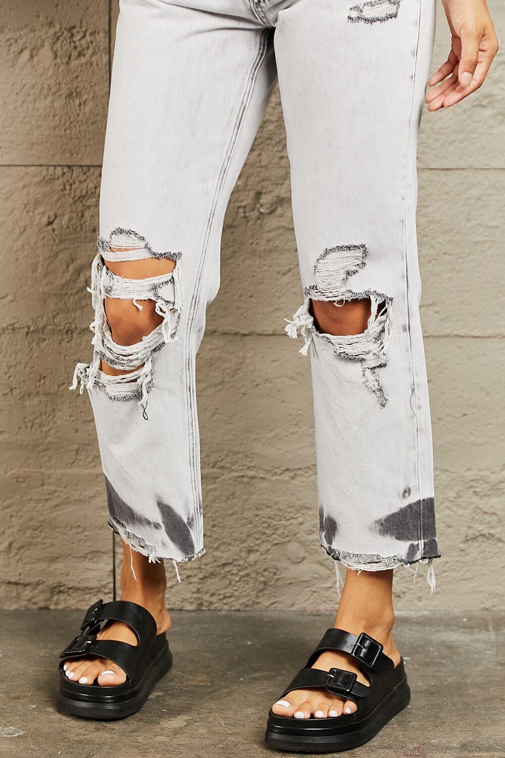 BAYEAS Acid Wash Accent Cropped Mom Jeans at Bella Road