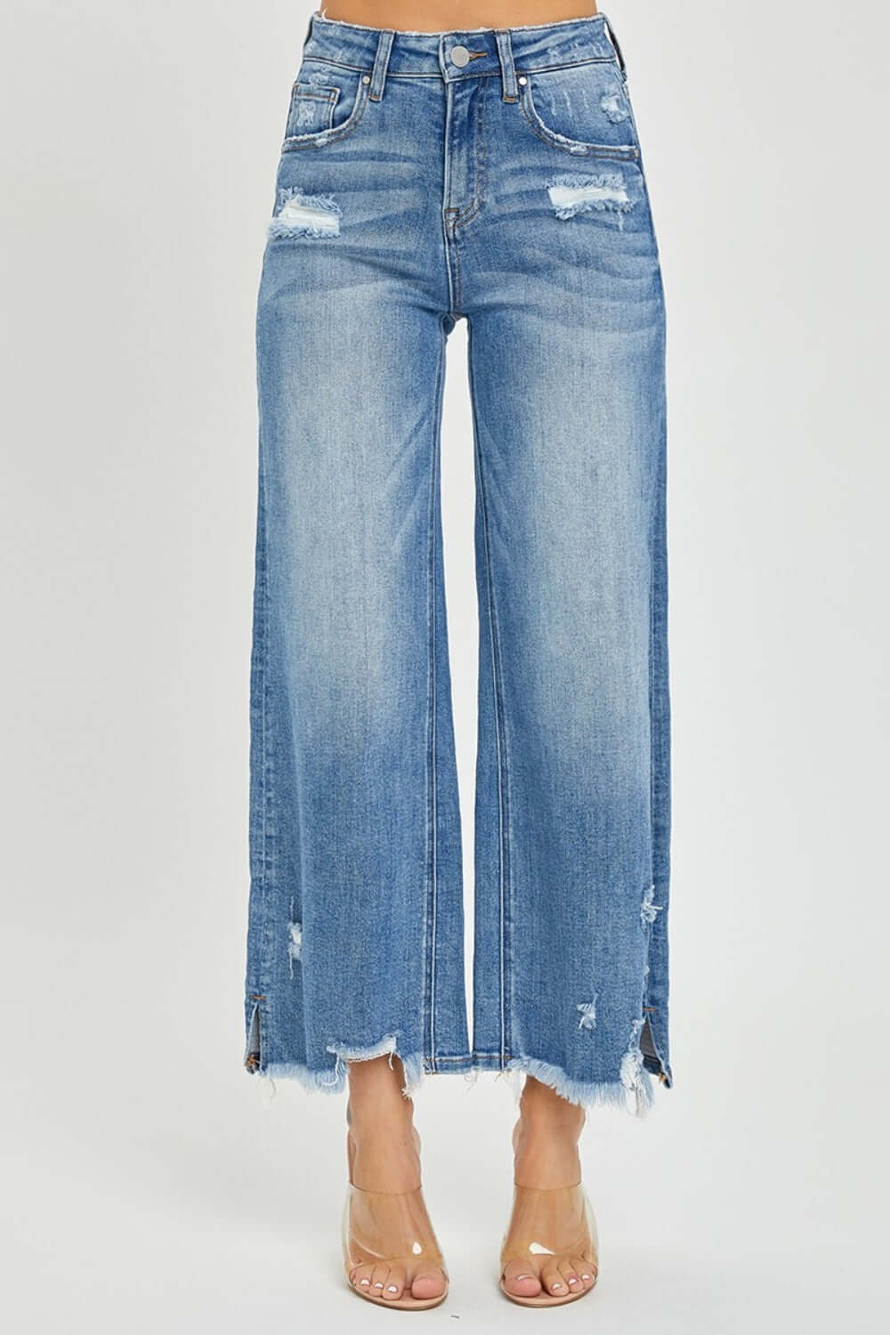 High rise side slit raw hem cropped jeans by Risen Jeans - trendy, stylish, and comfortable with a unique detail and edgy look.