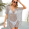 Openwork V-Neck Half Sleeve Cover Up - Heather Gray