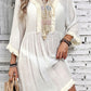 Fringe Tie Neck Three-Quarter Sleeve Sheer Cover Up with Embroidered Details and Tassels