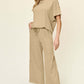 DOUBLE TAKE Full Size Texture Round Neck Short Sleeve T-Shirt and Wide Leg Pants at Bella Road