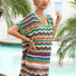 BELLA ROAD Rainbow Stripe Scalloped V-Neck Cover-Up Dress at Bella Road