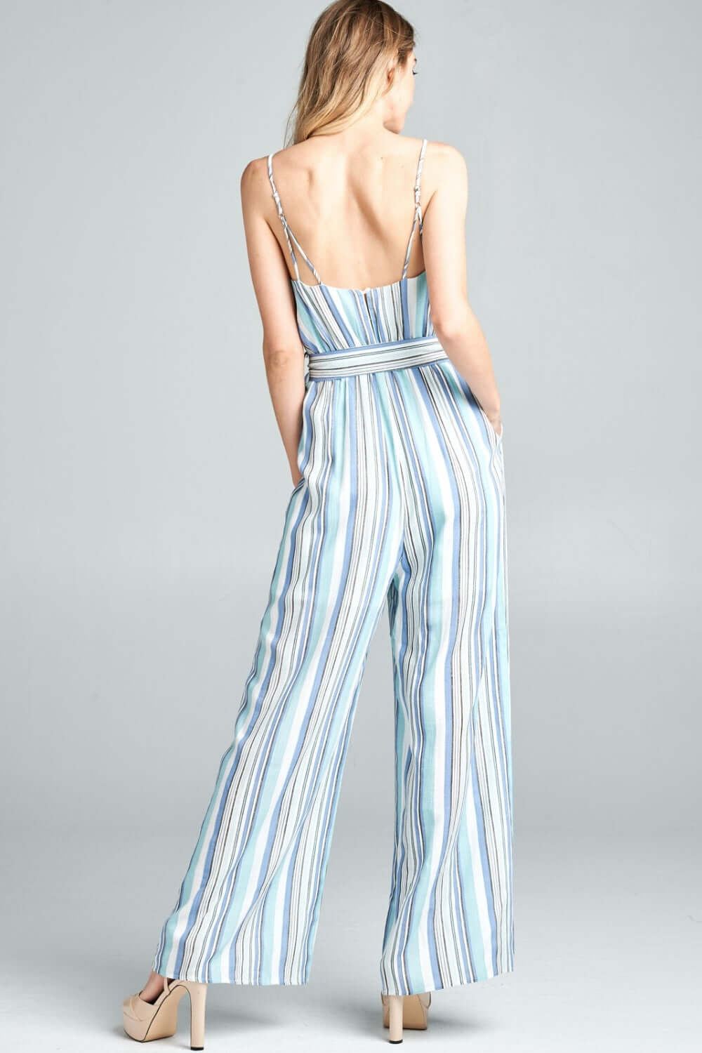 COTTON BLEU Tie Front Striped Sleeveless Jumpsuit at Bella Road