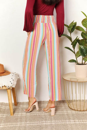 DOUBLE TAKE Striped Smocked Waist Pants with Pockets at Bella Road