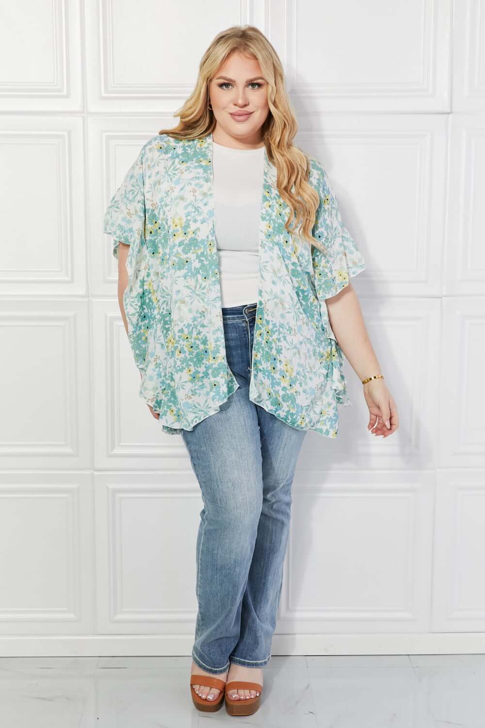 JUSTIN TAYLOR Fields of Poppy Floral Kimono in Green at Bella Road