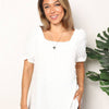 Swiss Dot Puff Sleeve Square Neck Blouse - White