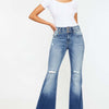 Kancan High Rise Wide Waistband Flare Jeans - Dark