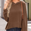 Textured Kangaroo Pocket Long Sleeve Hoodie - Coffee Brown