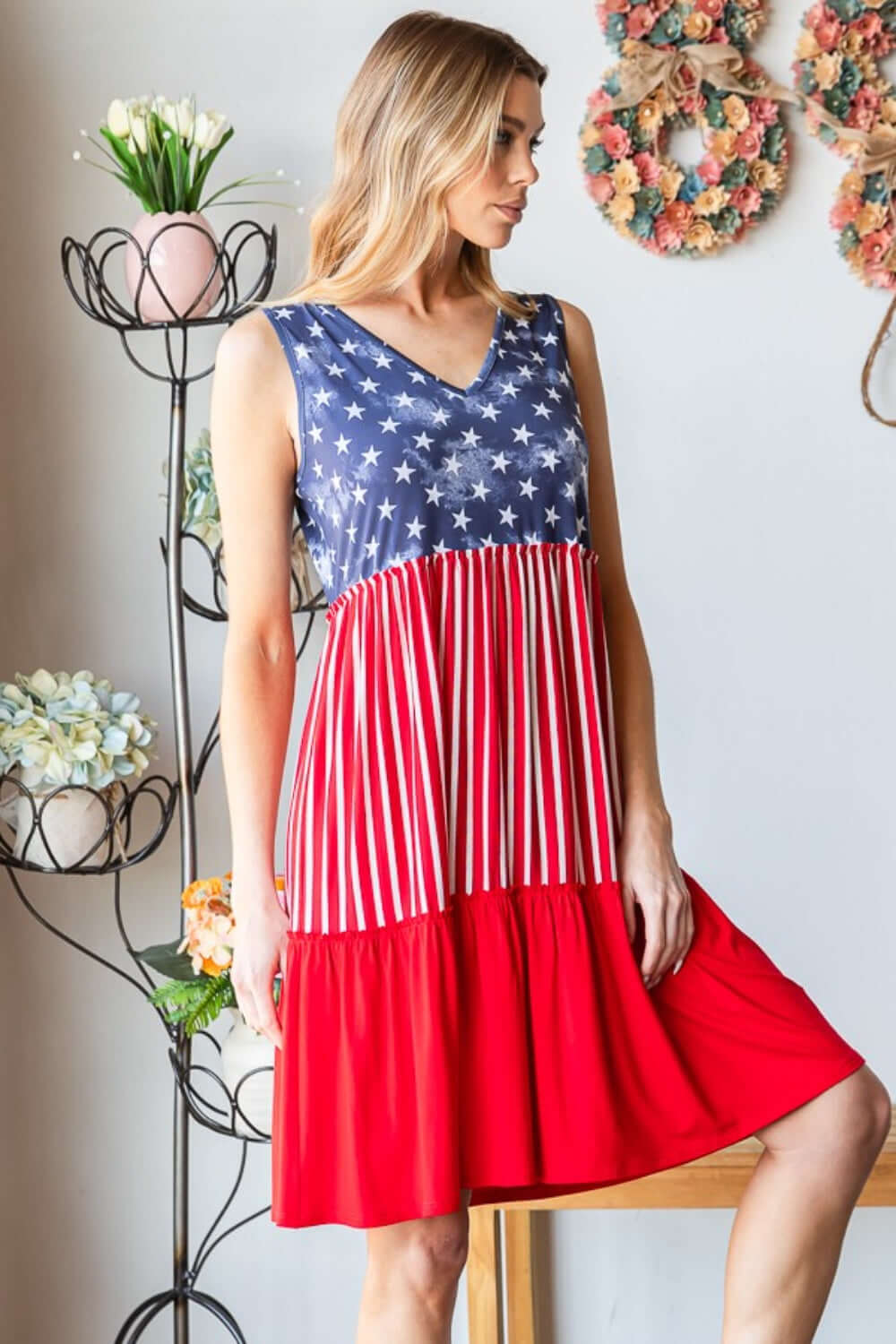 HEIMISH Full Size US Flag Theme Contrast Tank Dress at Bella Road