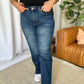 Woman wearing RFM Full Size High Rise Straight Tummy Control Jeans, showing high waist and straight-leg style for a sleek silhouette.