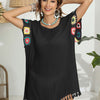 Tassel Boat Neck Flutter Sleeve Cover Up - Black