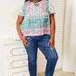 DOUBLE TAKE Floral Tie Neck Short Sleeve Blouse at Bella Road