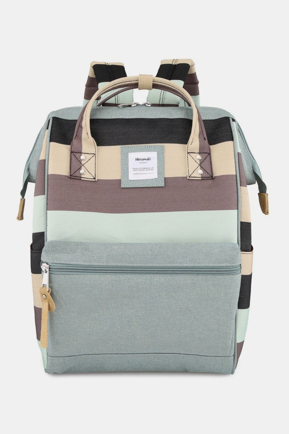 Stylish Himawari striped waterproof nylon backpack with side pockets, perfect for daily use and keeping essentials handy.