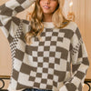 BiBi Checkered Contrast Chunky Sweater - Mocha Brown Combo