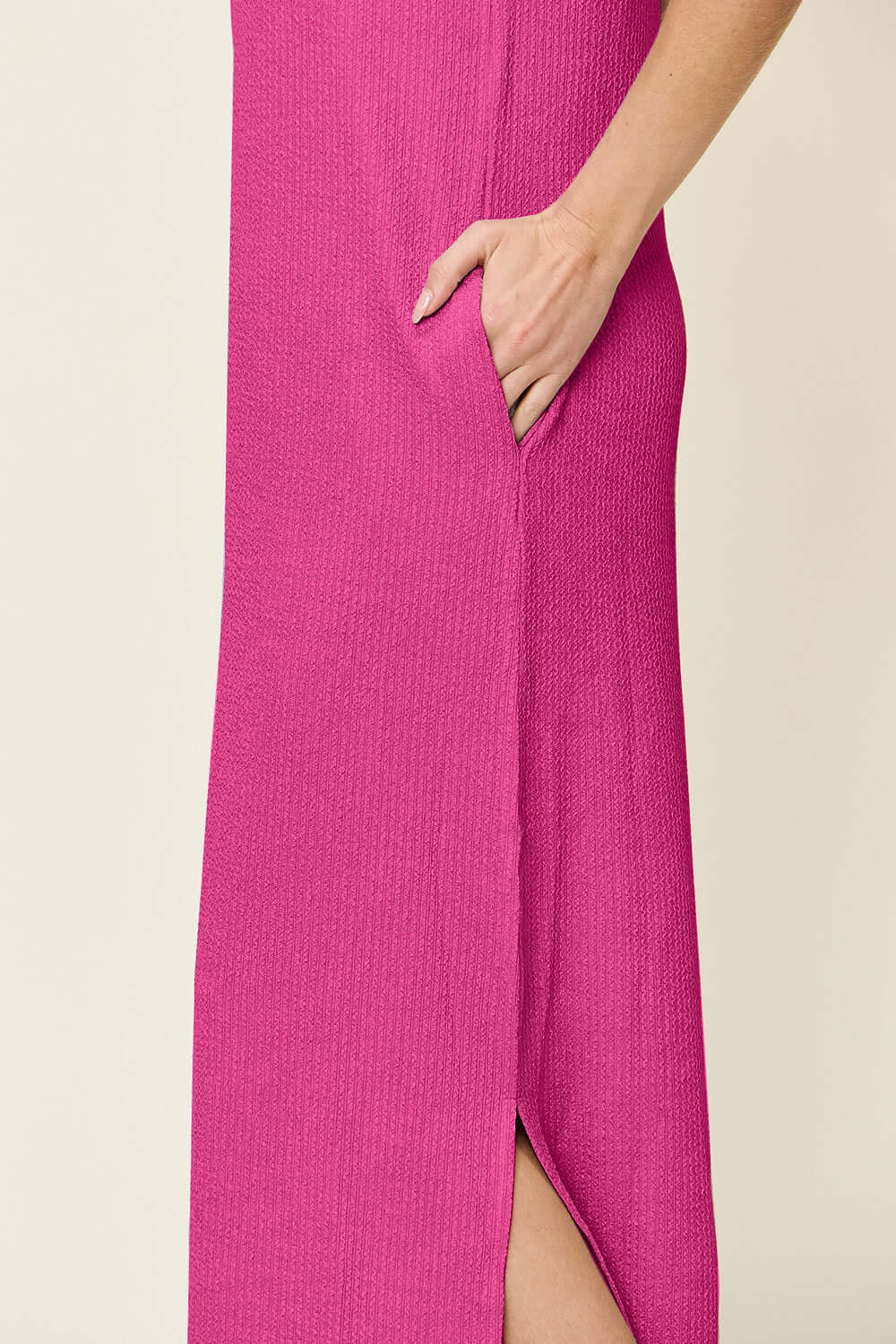 DOUBLE TAKE Full Size Texture Mock Neck Sleeveless Maxi Dress at Bella Road