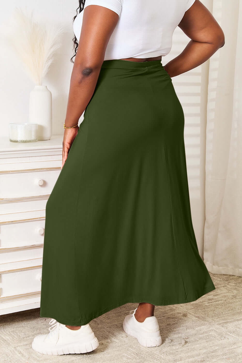 DOUBLE TAKE Full Size Soft Rayon Drawstring Waist Maxi Skirt Rayon at Bella Road