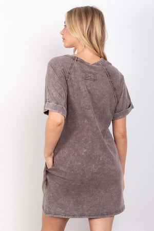 VERY J Washed Round Neck Mini Tee Dress at Bella Road