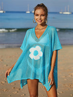 BELLA ROAD Openwork Flower V-Neck Short Sleeve Cover Up at Bella Road