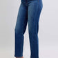 Judy Blue full-size straight jeans with side seam detail and pockets, styled with heels for a chic look.