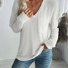 Double Take Pocketed Textured V-Neck Long Sleeve T-Shirt - White