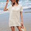 Bella Road Swim Openwork Round Neck Short Sleeve Cover-Up - Cream