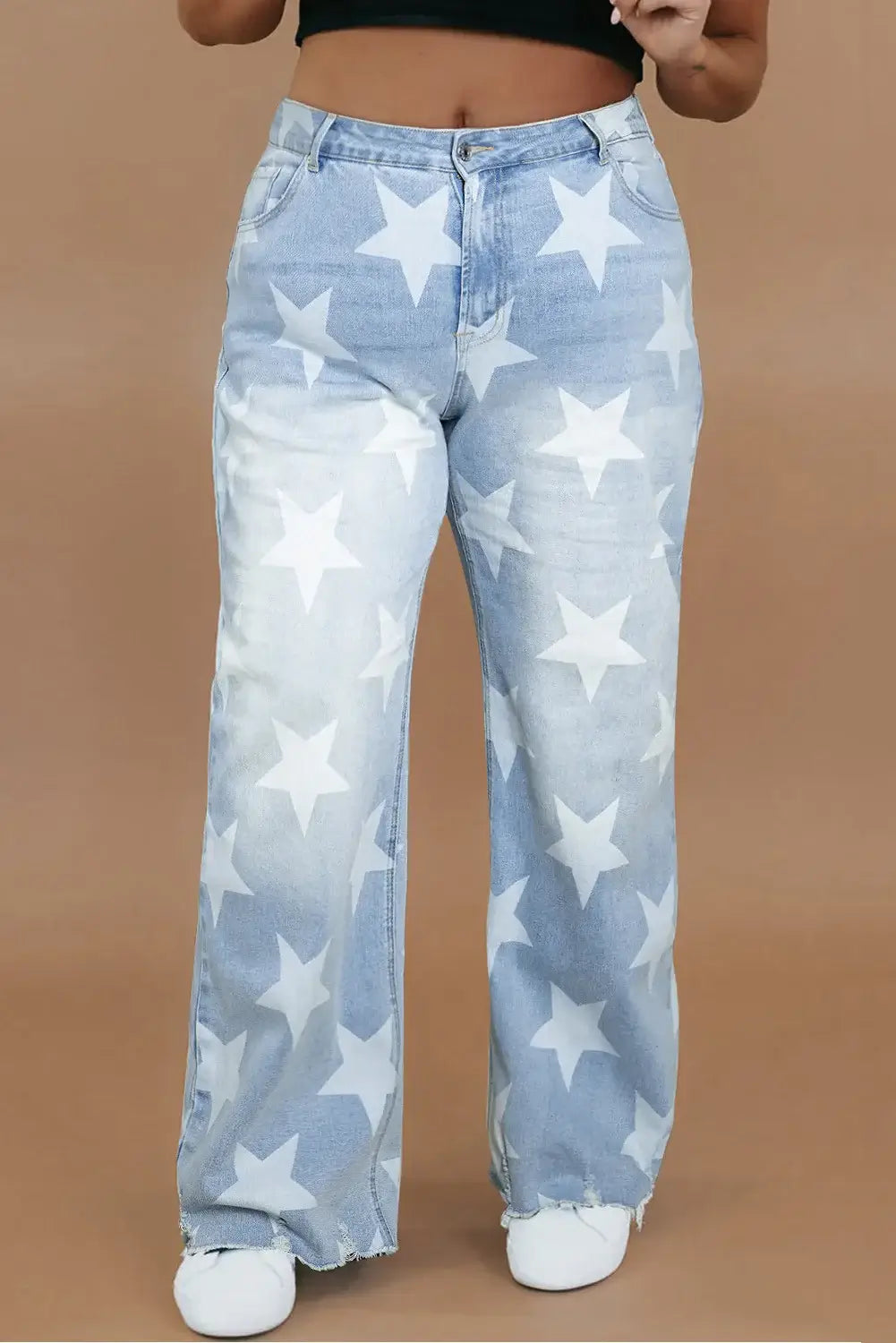 Bella Road Plus Size Star Straight Leg Jeans with pockets, featuring a star pattern and designed for all-day comfort and a flattering fit.