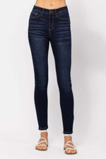 High Waist Handsand Skinny Jeans by Judy Blue - Versatile dark denim with a flattering fit, perfect for any wardrobe.