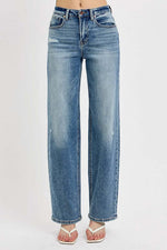 Full size distressed wide leg jeans for plus size, offering a relaxed and trendy look, perfect for casual outfits.