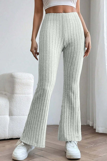 BASIC BAE Full Size Ribbed High Waist Flare Pants at Bella Road