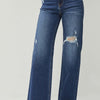 RISEN Full Size High Rise Distressed Wide Leg Jeans - Dark