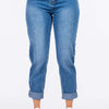 High Waist Pleated Waist Mom Jeans - Blue