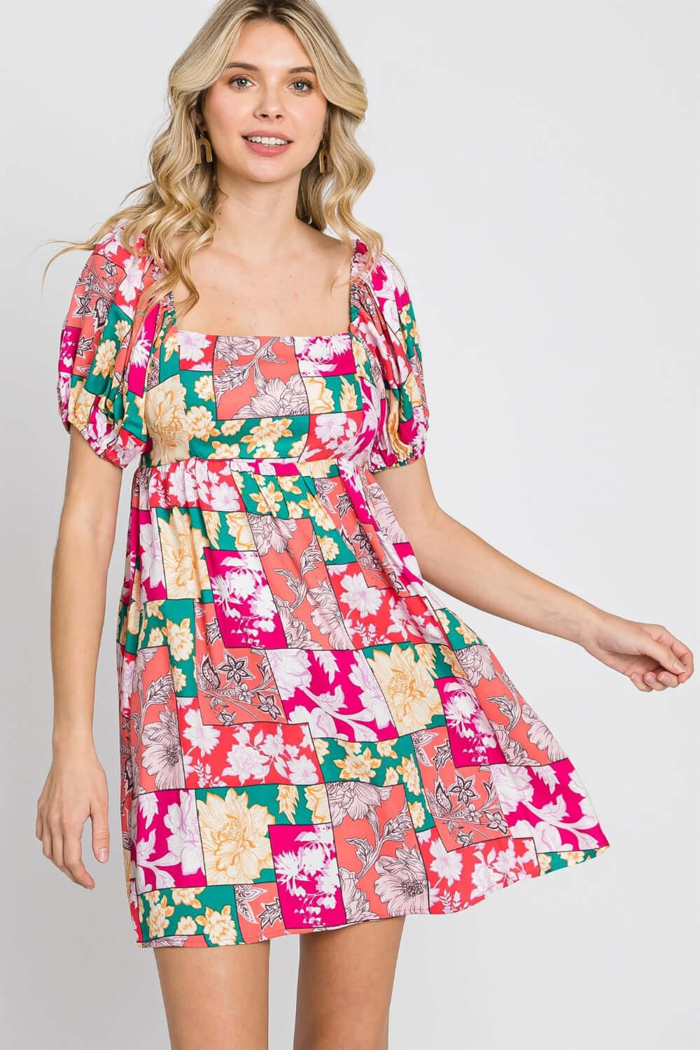 GEEGEE Floral Ruff Sleeve Mini Dress at Bella Road