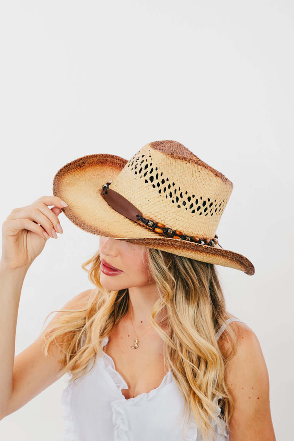 FAME Cutout Wide Brim Straw Hat at Bella Road