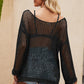 BELLA ROAD Openwork Round Neck Long Sleeve Cover Up at Bella Road