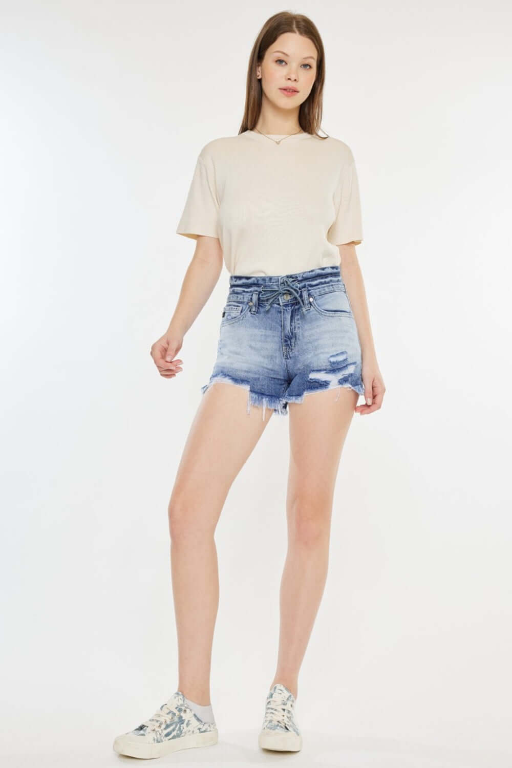 KANCAN High Rise Frayed Hem Denim Shorts at Bella Road