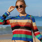 BELLA ROAD Rainbow Stripe Openwork Long Sleeve Cover-Up at Bella Road