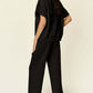 DOUBLE TAKE Full Size Texture Half Zip Short Sleeve Top and Pants Set at Bella Road