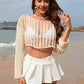 BELLA ROAD Openwork Boat Neck Long Sleeve Cover-Up at Bella Road