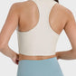 Back view of the Millennia Scoop Neck Wide Strap Active Tank in beige, showcasing its stylish design and supportive fit.