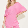 V-Neck Drop Shoulder T-Shirt and Shorts Set | Full Size - Coral