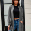 Open Front Long Sleeve Cardigan with Pockets - Dark Gray