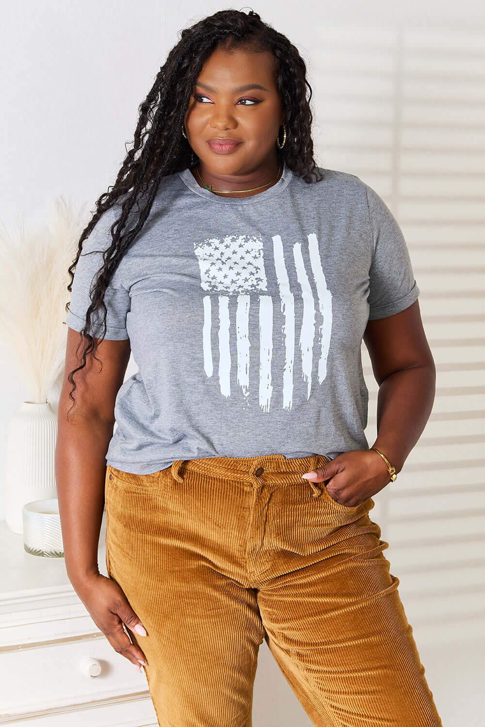 SIMPLY LOVE US Flag Graphic Cuffed Sleeve T-Shirt at Bella Road