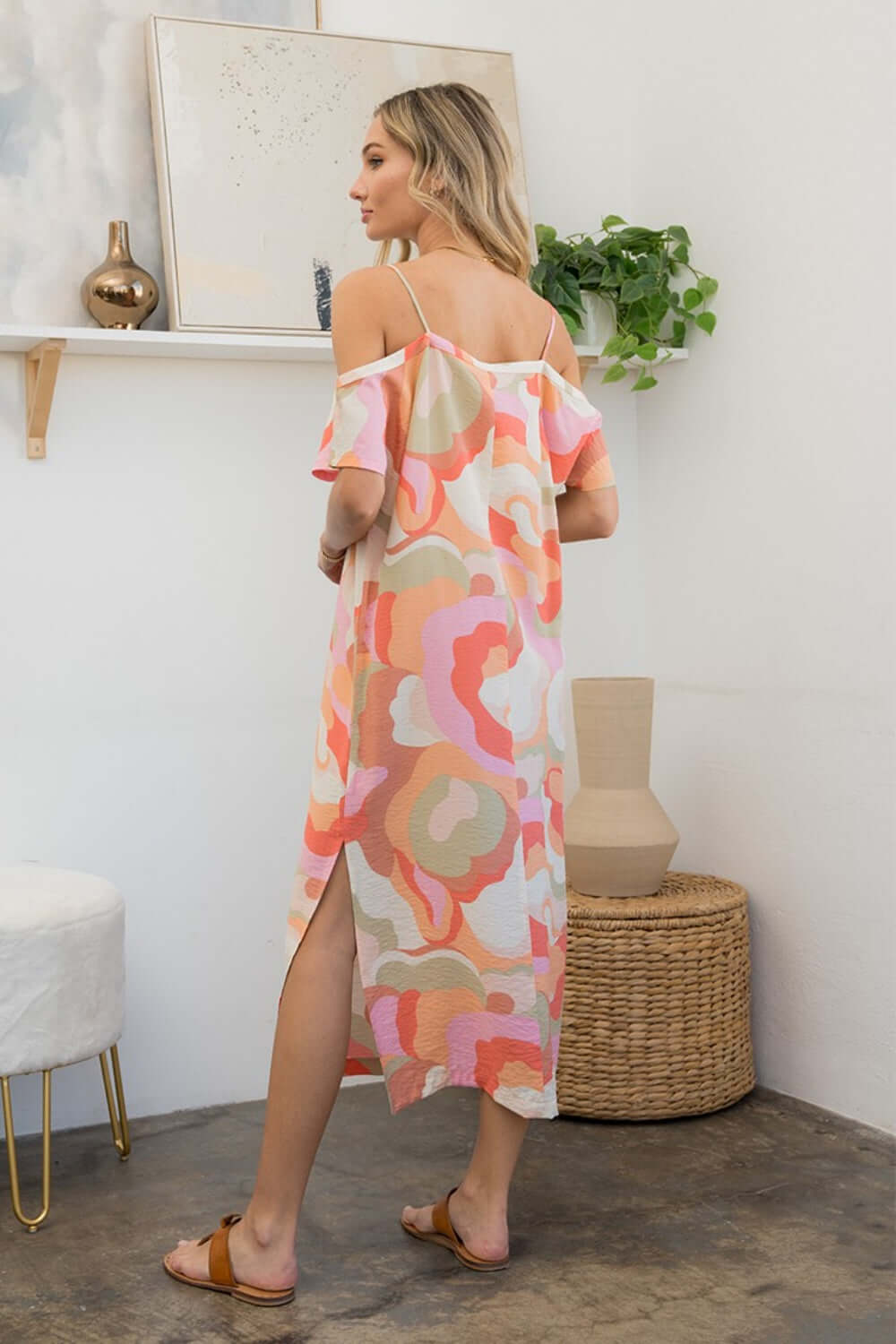 SEW IN LOVE Full Size Printed Side Slit Midi Dress at Bella Road