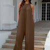 Tie Back Cutout Sleeveless Jumpsuit | Full Size - Chestnut