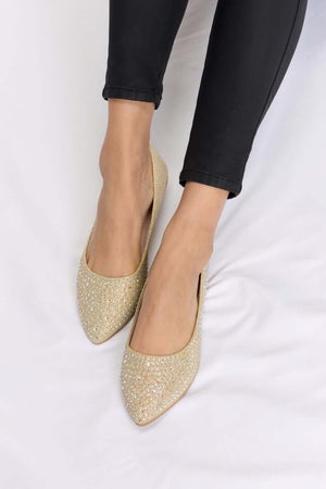 FOREVER LINK Rhinestone Point Toe Flat Slip-Ons at Bella Road