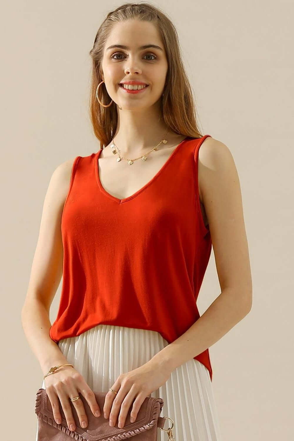 NINEXIS Full Size V-Neck Curved Hem Tank at Bella Road