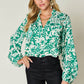 DOUBLE TAKE Full Size Printed Ruffle Trim Balloon Sleeve Shirt at Bella Road